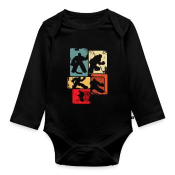 Eishockey Torwart Jungen Männer Kinder - Baby Bio-Langarm-Body - Schwarz - Vorne