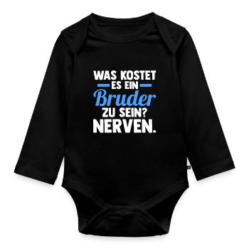 Geschwister Familie Brüder Bruder - Baby Bio-Langarm-Body - Schwarz - Vorne