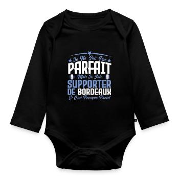 je ne suis pas parfait, supporteur de Bordeaux. - Body Bébé bio manches longues - noir - Devant