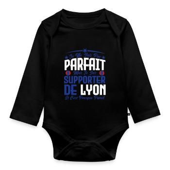je ne suis pas parfait, supporteur de Lyon. - Body Bébé bio manches longues - noir - Devant