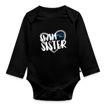 Schwimmer Schwimmen Spruch - Baby Bio-Langarm-Body - Schwarz - Vorne