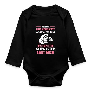 Geschwister Familie Schwestern Schwester - Baby Bio-Langarm-Body - Schwarz - Vorne