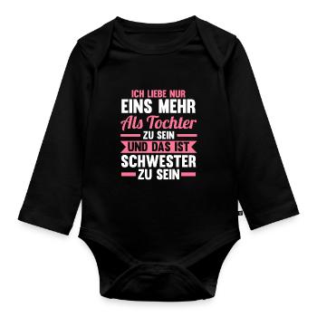 Geschwister Familie Schwestern Schwester - Baby Bio-Langarm-Body - Schwarz - Vorne