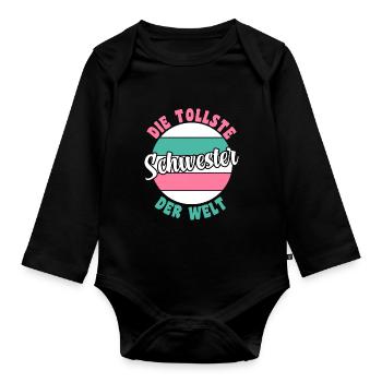 Geschwister Familie Schwestern Schwester - Baby Bio-Langarm-Body - Schwarz - Vorne