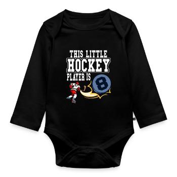 Hockey sur glace Petit joueur de hockey a 8 ans - Body Bébé bio manches longues - noir - Devant