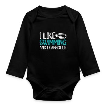 Schwimmer Schwimmen Spruch - Baby Bio-Langarm-Body - Schwarz - Vorne