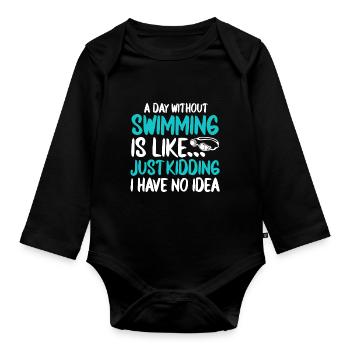 Schwimmer Schwimmen Spruch - Baby Bio-Langarm-Body - Schwarz - Vorne