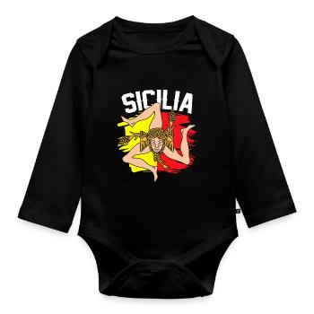 Sizilien flagge Sizilien Palermo Italien - Baby Bio-Langarm-Body - Schwarz - Vorne