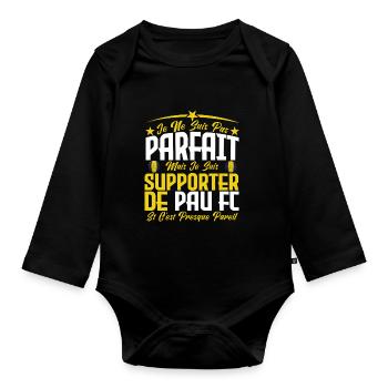 je ne suis pas parfait, supporteur de Pau Fc . - Body Bébé bio manches longues - noir - Devant