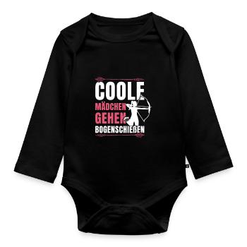 Bogenschützin Coole Mädels gehen Bogenschießen - Baby Bio-Langarm-Body - Schwarz - Vorne