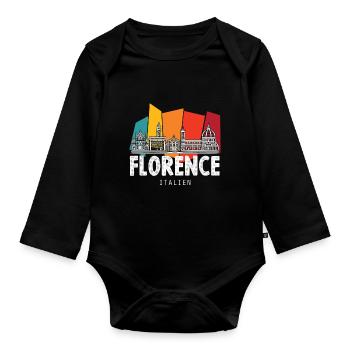 Italy Florence Tuscany Skyline Retro Italian - Organic Longsleeve Baby Bodysuit - black - Front