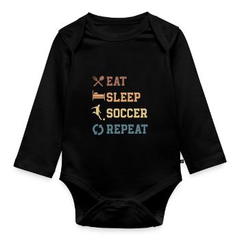 Essen Schlafen Fußball Wiederholen Fan WM - Baby Bio-Langarm-Body - Schwarz - Vorne