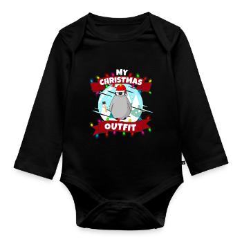 Ma tenue de Noël Baby Penguin - Body Bébé bio manches longues - noir - Devant