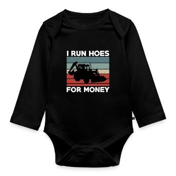 Funny Backhoe Loader Design - Organic Longsleeve Baby Bodysuit - black - Front