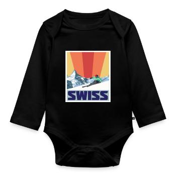 Nationalpark Schweizer Engadin Souvenir Alpen Schw - Baby Bio-Langarm-Body - Schwarz - Vorne