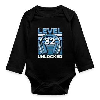 Level 32 Unlocked Gaming Birthday Gamer - Organic Longsleeve Baby Bodysuit - black - Front