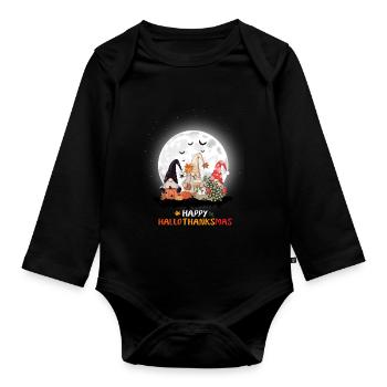 happy hallothanksmas Halloween Weihnachten - Baby Bio-Langarm-Body - Schwarz - Vorne