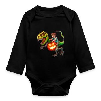Halloween Dino Ghoul chevauchant des dinosaures - Body Bébé bio manches longues - noir - Devant