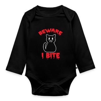 Vampire Cat Halloween Party Bloodbite Nightmare Kat - Organic Longsleeve Baby Bodysuit - black - Front