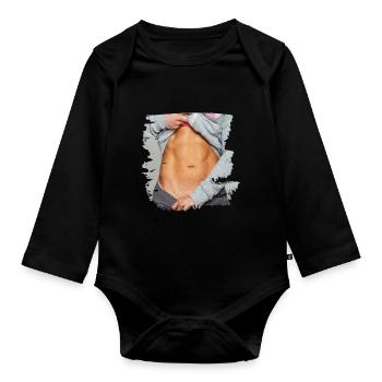 Fake Muscle Woman Fitness Women's Body - Organic Longsleeve Baby Bodysuit - black - Front
