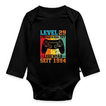 Gaming Geburtstag 1994 Level 29 - Baby Bio-Langarm-Body - Schwarz - Vorne