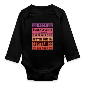 Parkett-Teppich Geburtstag September geboren - Baby Bio-Langarm-Body - Schwarz - Vorne