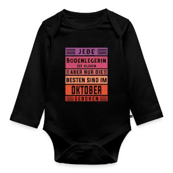 Parkett-Teppich Geburtstag Oktober geboren - Baby Bio-Langarm-Body - Schwarz - Vorne