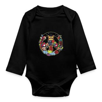 Hippie Tshirt Peace Movement Woodstock Boho Groove - Organic Longsleeve Baby Bodysuit - black - Front