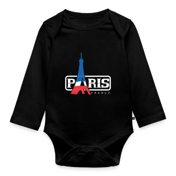Paris Je T'aime France Eiffel Tower - Organic Longsleeve Baby Bodysuit - black - Front