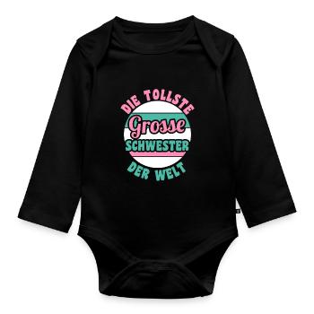 Geschwister Familie Schwestern Schwester - Baby Bio-Langarm-Body - Schwarz - Vorne