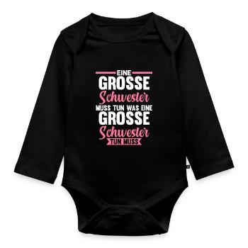 Geschwister Familie Schwestern Schwester - Baby Bio-Langarm-Body - Schwarz - Vorne