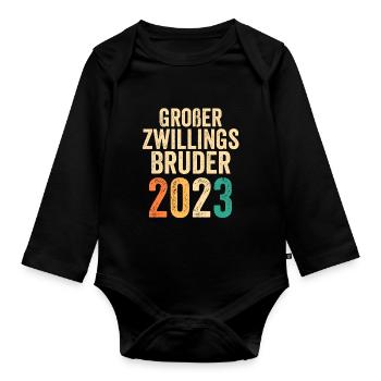 Bruder 2023 Schwanger Zwilling Werdender Bruder - Baby Bio-Langarm-Body - Schwarz - Vorne