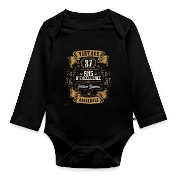 Vintage 37 ans, Idée cadeau d'anniversaire 37 ans. - Body Bébé bio manches longues - noir - Devant