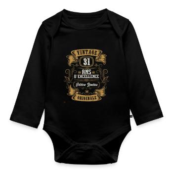 Vintage 31 ans, Idée cadeau d'anniversaire 31 ans. - Body Bébé bio manches longues - noir - Devant