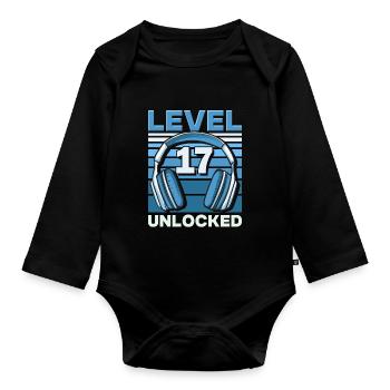 Level 17 Unlocked Gaming Birthday Gamer - Organic Longsleeve Baby Bodysuit - black - Front