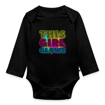 This Girl Glows Party 80er vintage farbenfrohes - Baby Bio-Langarm-Body - Schwarz - Vorne