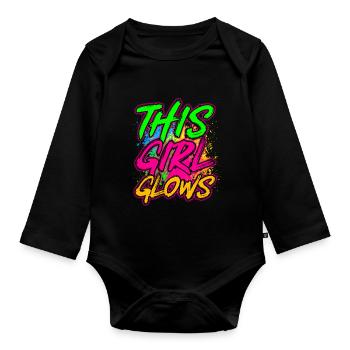 This Girl Glows Party 80er vintage farbenfrohes - Baby Bio-Langarm-Body - Schwarz - Vorne