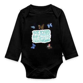 Be Kind Motivational Butterfly Saying with Butterf - Organic Longsleeve Baby Bodysuit - black - Front