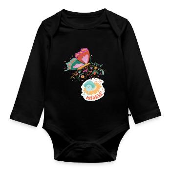 Love Motivational Saying with Butterfly and Cute B - Organic Longsleeve Baby Bodysuit - black - Front