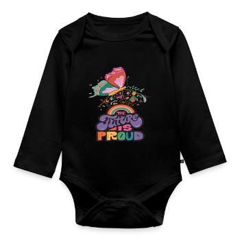 Citation de motivation de papillon arc-en-ciel avec Butterfl - Body Bébé bio manches longues - noir - Devant