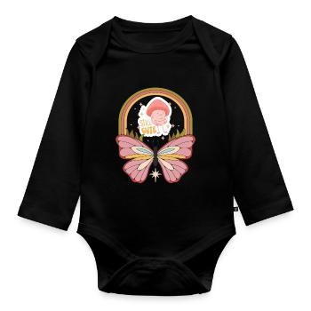 Cute Butterfly Motivational Saying with Cute Butte - Organic Longsleeve Baby Bodysuit - black - Front