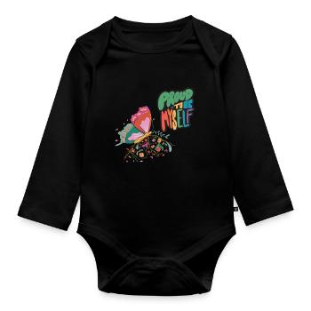 Butterflies Myself Motivational Saying with Cute B - Baby Bio-Langarm-Body - Schwarz - Vorne
