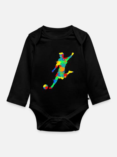 Fußball Fußballer Jungen Kinder - Baby Bio-Langarm-Body - Schwarz
