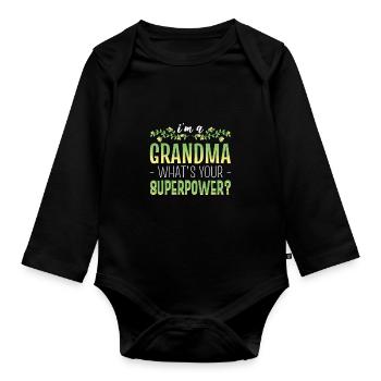 Je suis une grand-mère Quelle est ta grand-mère superpuissante - Body Bébé bio manches longues - noir - Devant