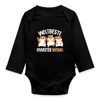 Hamster Mama Goldhamster Damen - Baby Bio-Langarm-Body - Schwarz - Vorne