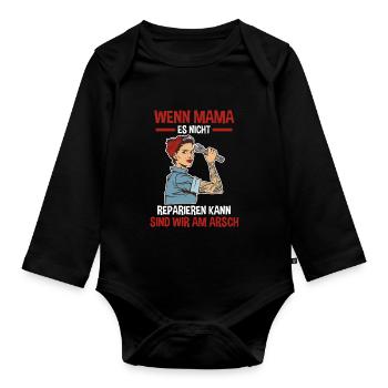Mutter Reparieren Mechaniker Garage Handwerker Mam - Baby Bio-Langarm-Body - Schwarz - Vorne
