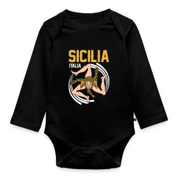 Sizilien flagge Sizilien Palermo Italien - Baby Bio-Langarm-Body - Schwarz - Vorne