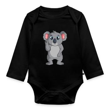 Koala Koalabär Mädchen Jungen Damen Kinder - Baby Bio-Langarm-Body - Schwarz - Vorne