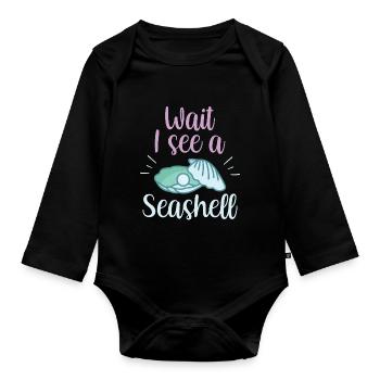 Wait, I see a shell collecting shells - Organic Longsleeve Baby Bodysuit - black - Front