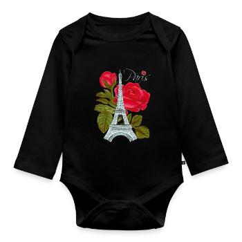 Love Paris Tour Eiffel avec Rose Français Love - Body Bébé bio manches longues - noir - Devant